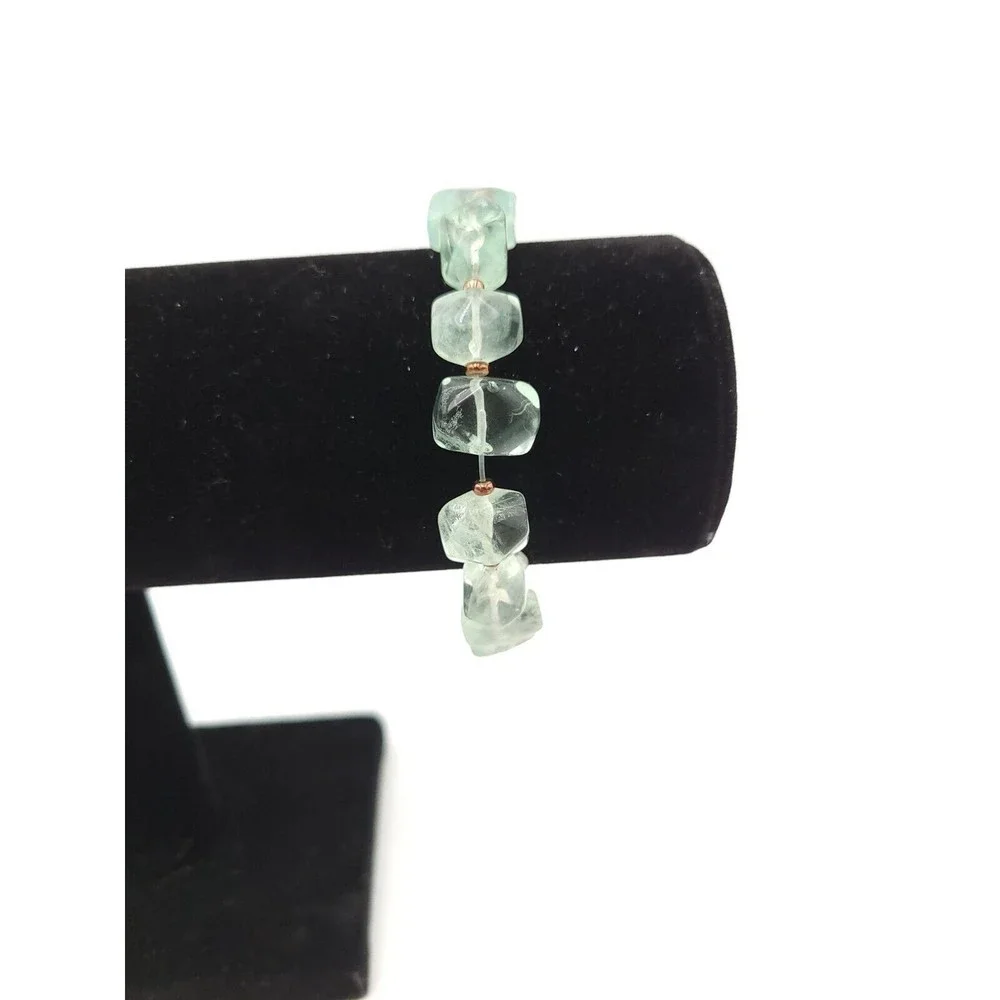 Genuine Aquamarine Beaded Stretch Bracelet Light Blue‎ Stones USA - Picture 3 of 5